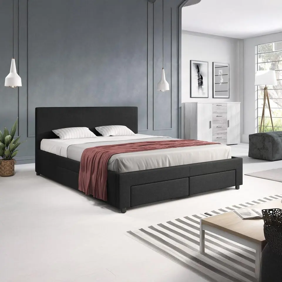 Meubella - Tweepersoonsbed Suente - Zwart - 160x200 cm