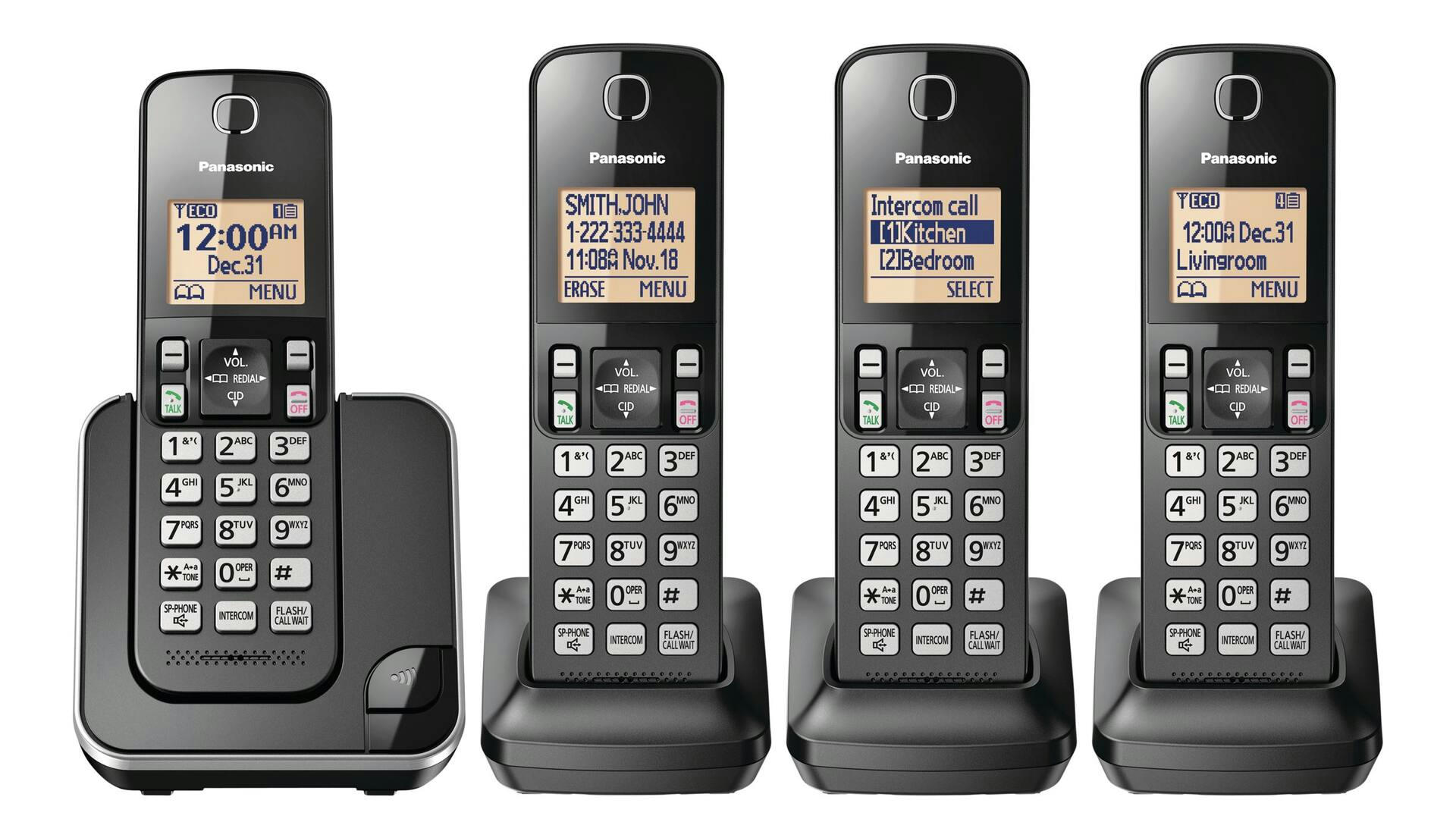 Panasonic DECT 6.0 Cordless Phone, 4-Handsets, Black