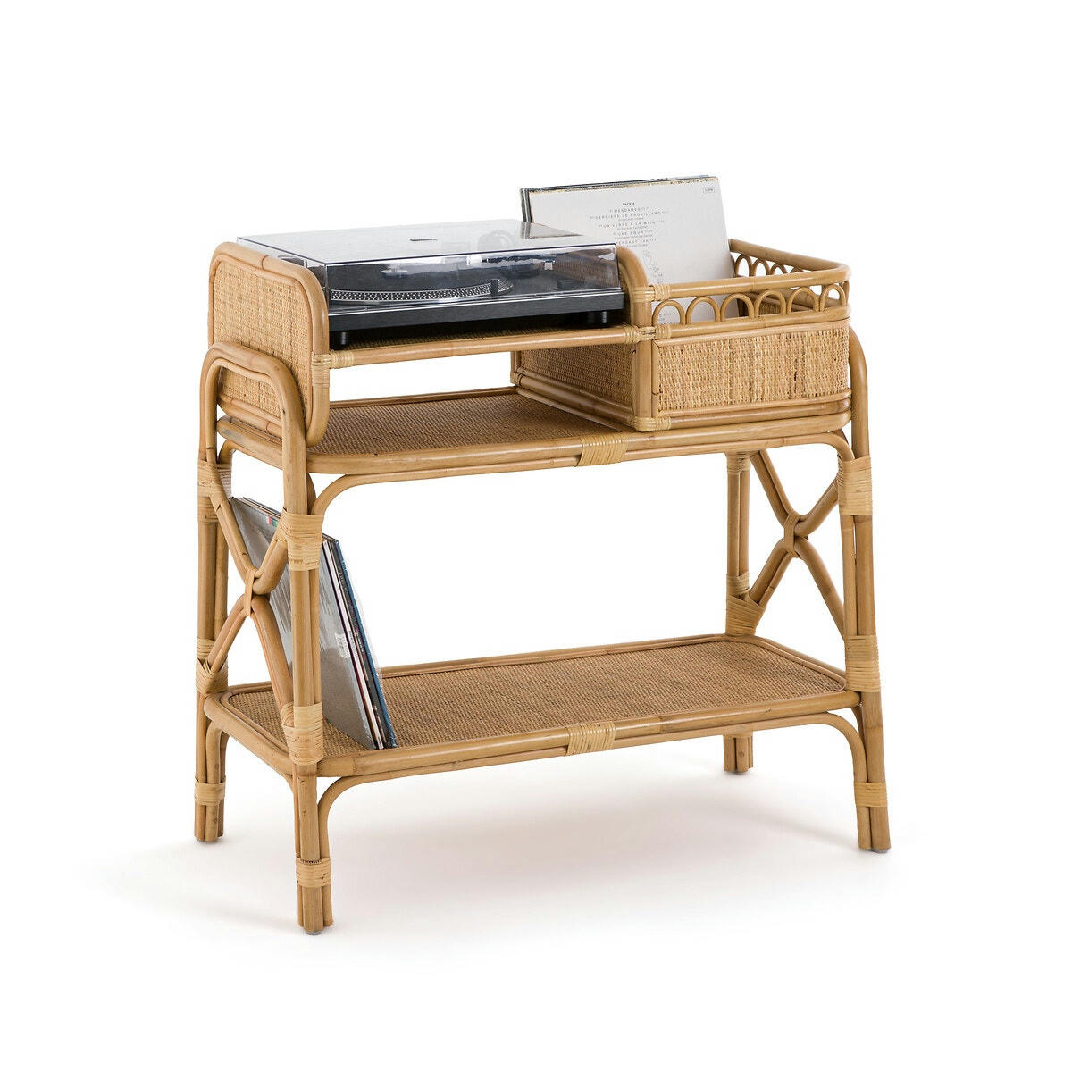 Meuble vinyles canne de rotin, Malu