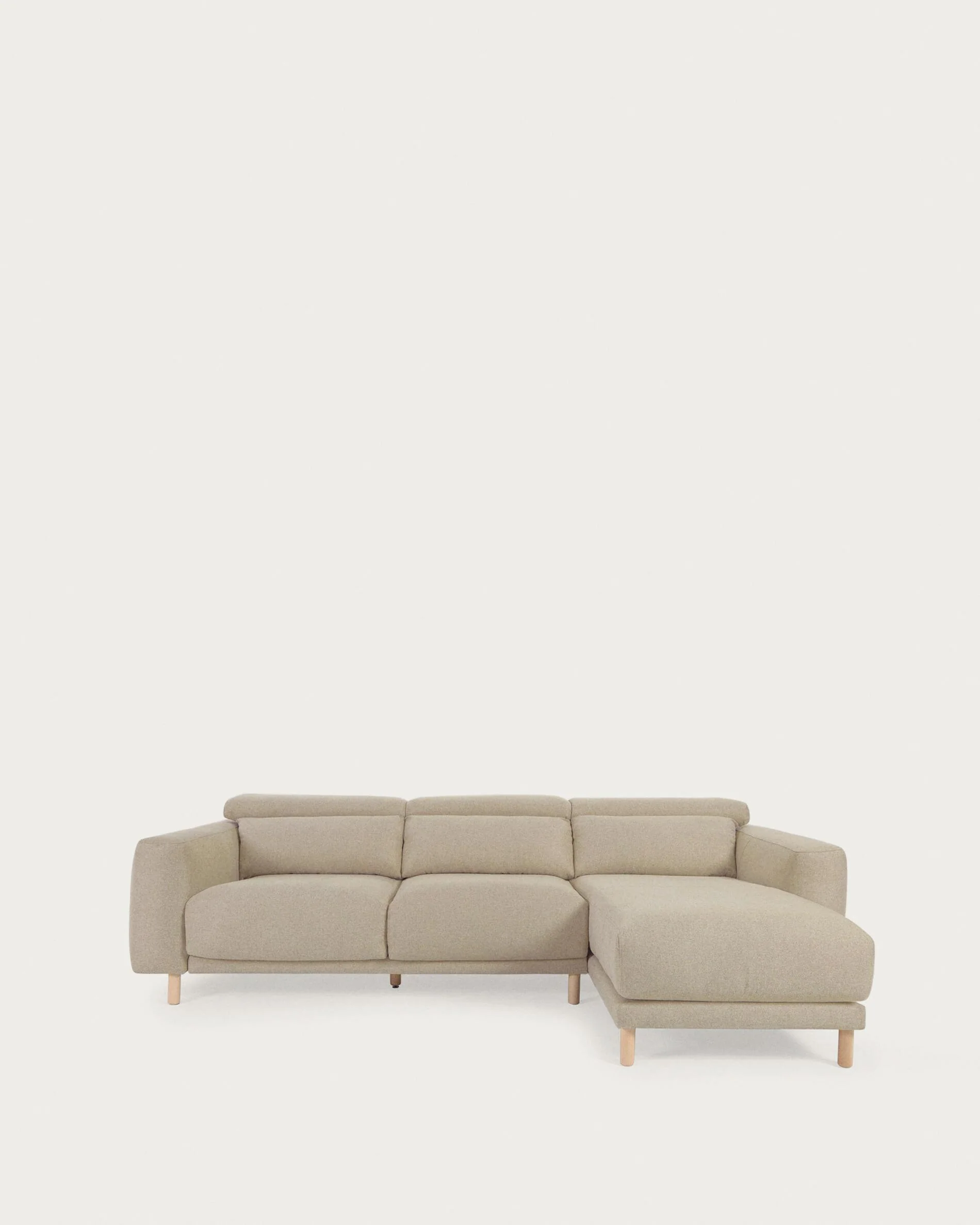 Singa 3 seater sofa with right-hand chaise longue, reclining headrest and extendable seat in beige 296 cm FSC Mix Credit
