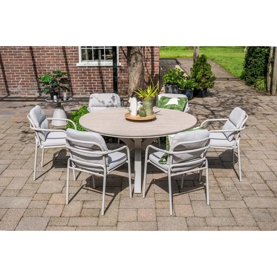 Edison tafel rond - 148 cm - taupe - light teak Vironwood