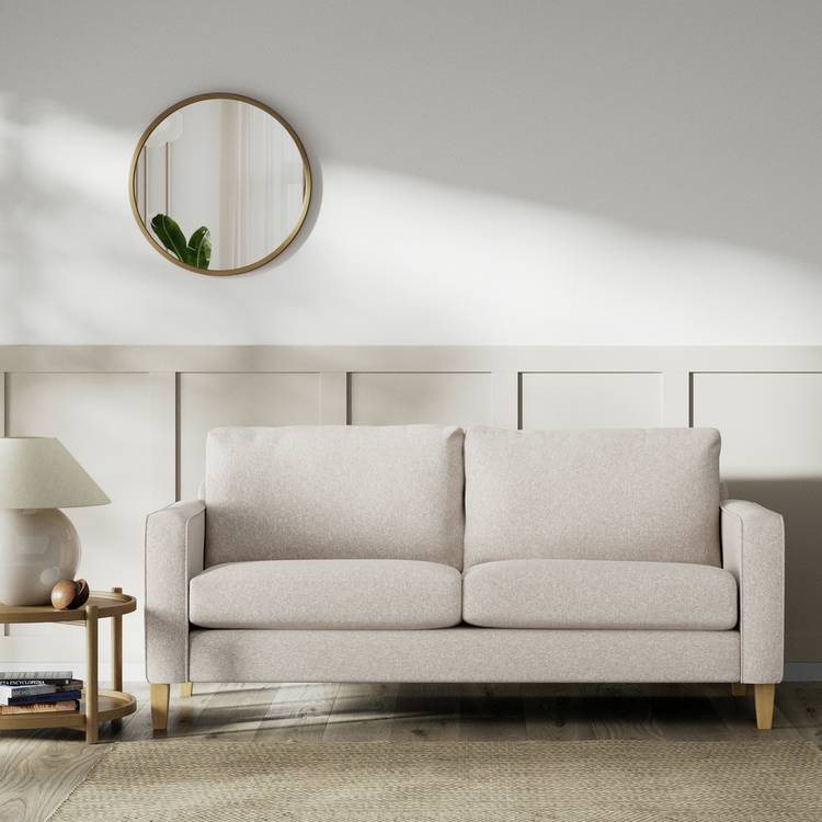 Habitat Flint Fabric 3 Seater Sofa - Natural - Ash Leg