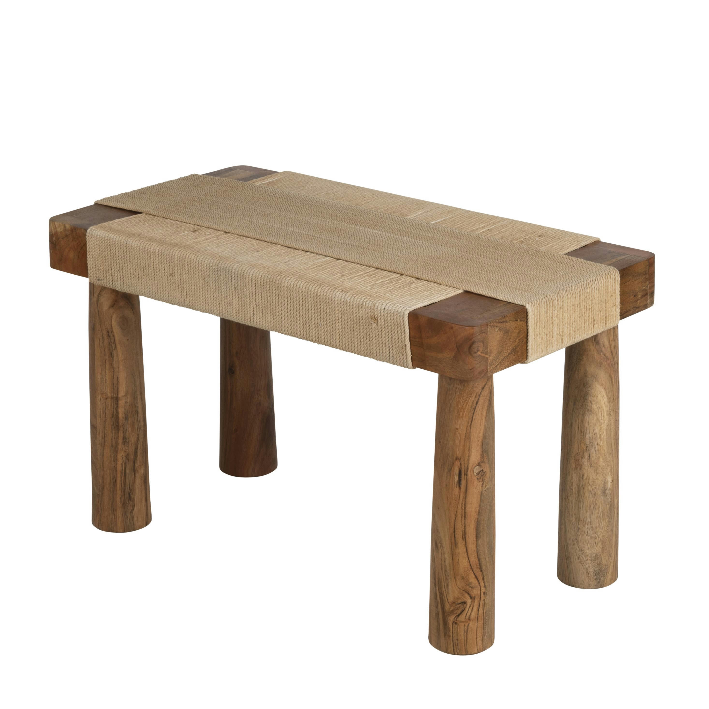 PETITI - Tabouret en bois d'acacia massif et corde beige