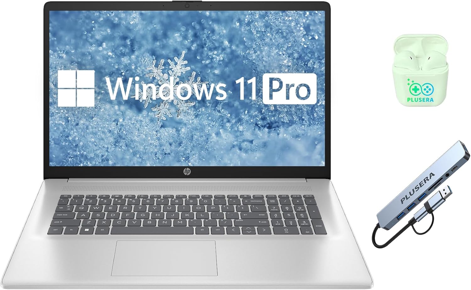HP 17.3 HD+ Business & Student Laptop Computer  16GB RAM 1TB SSD  8-Cores Intel Core i3 Processor  Windows 11 Pro  Numeric Keypad  Wi-Fi 6  PLUSERA Earphones & 8-in-1 Hub  Natural Silver