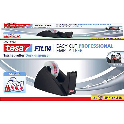Dérouleur de ruban adhésif tesa Easy Cut noir - support de table robuste pour rouleaux jusqu'à 33 m