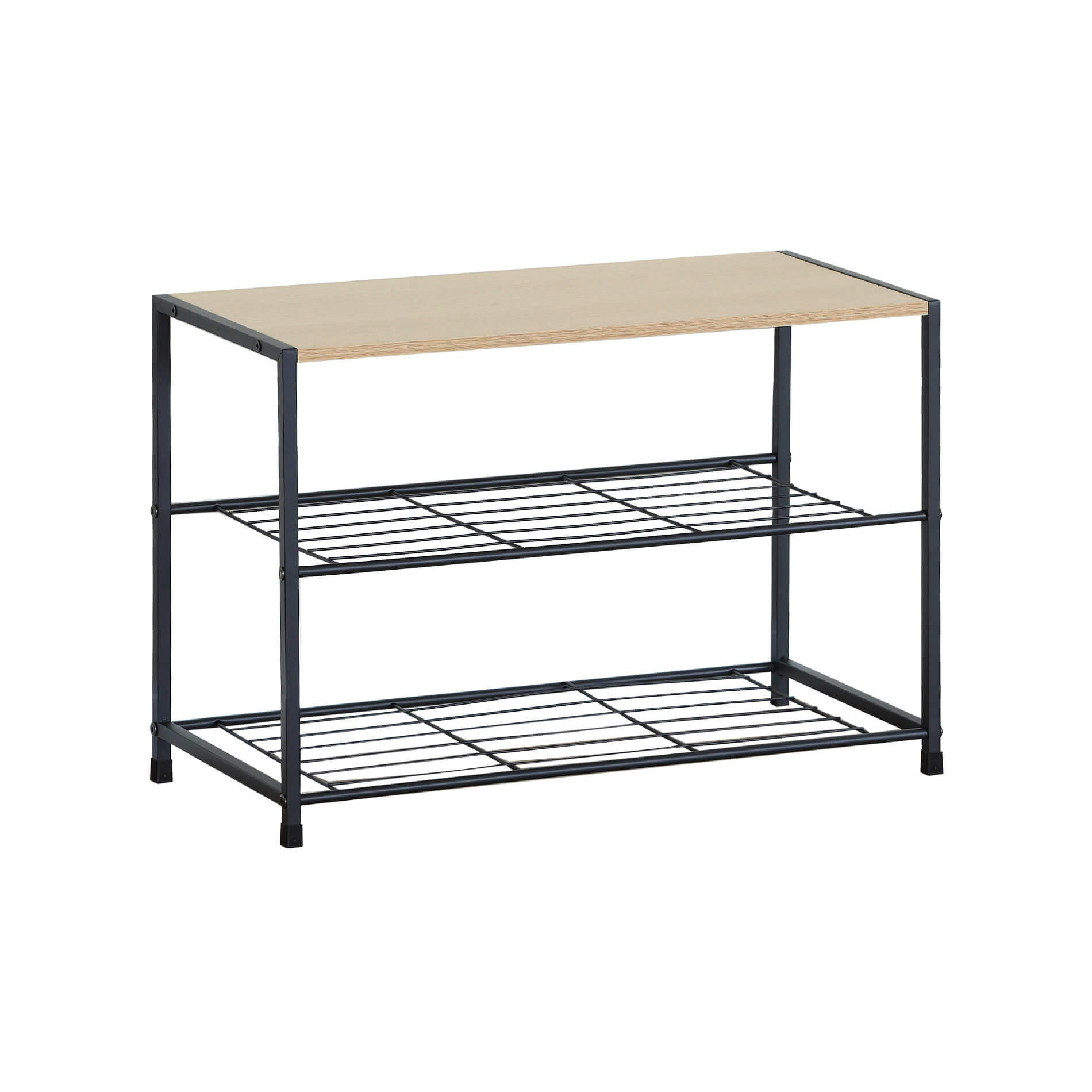 - Etagère à chaussures en aggloméré et métal 3 niveaux noir et beige