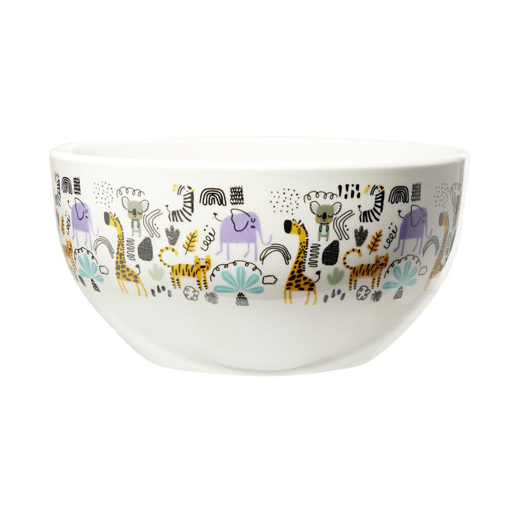 Bol en porcelaine blanc pour enfant motif animaux savane Ø14xH7cm