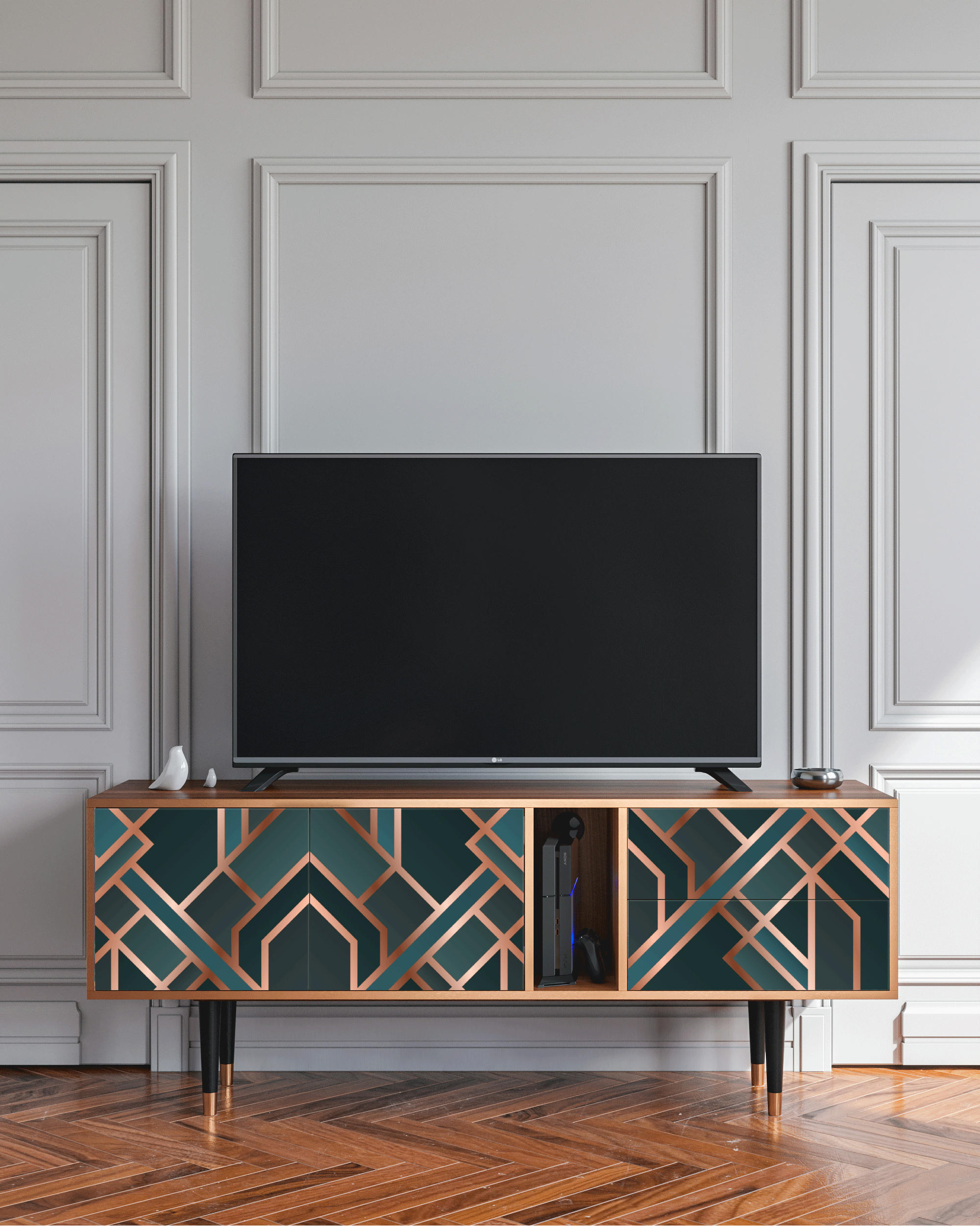 BRONZE CROSSROAD - Meuble TV  bleu-vert 2 tiroirs et 2 portes L 170 cm