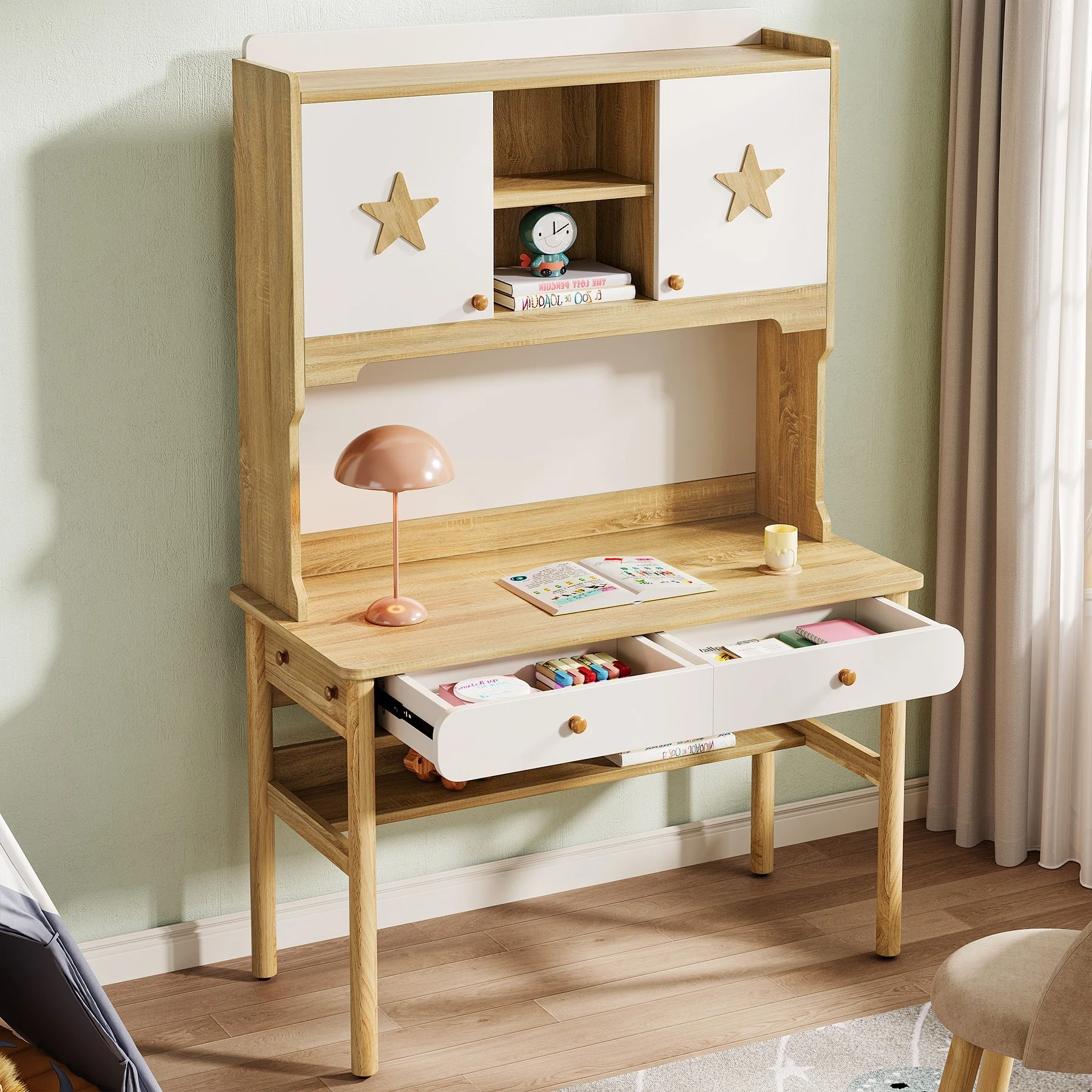 47 Industrial Kids Desk Study Station with Drawer and Hutch for Home