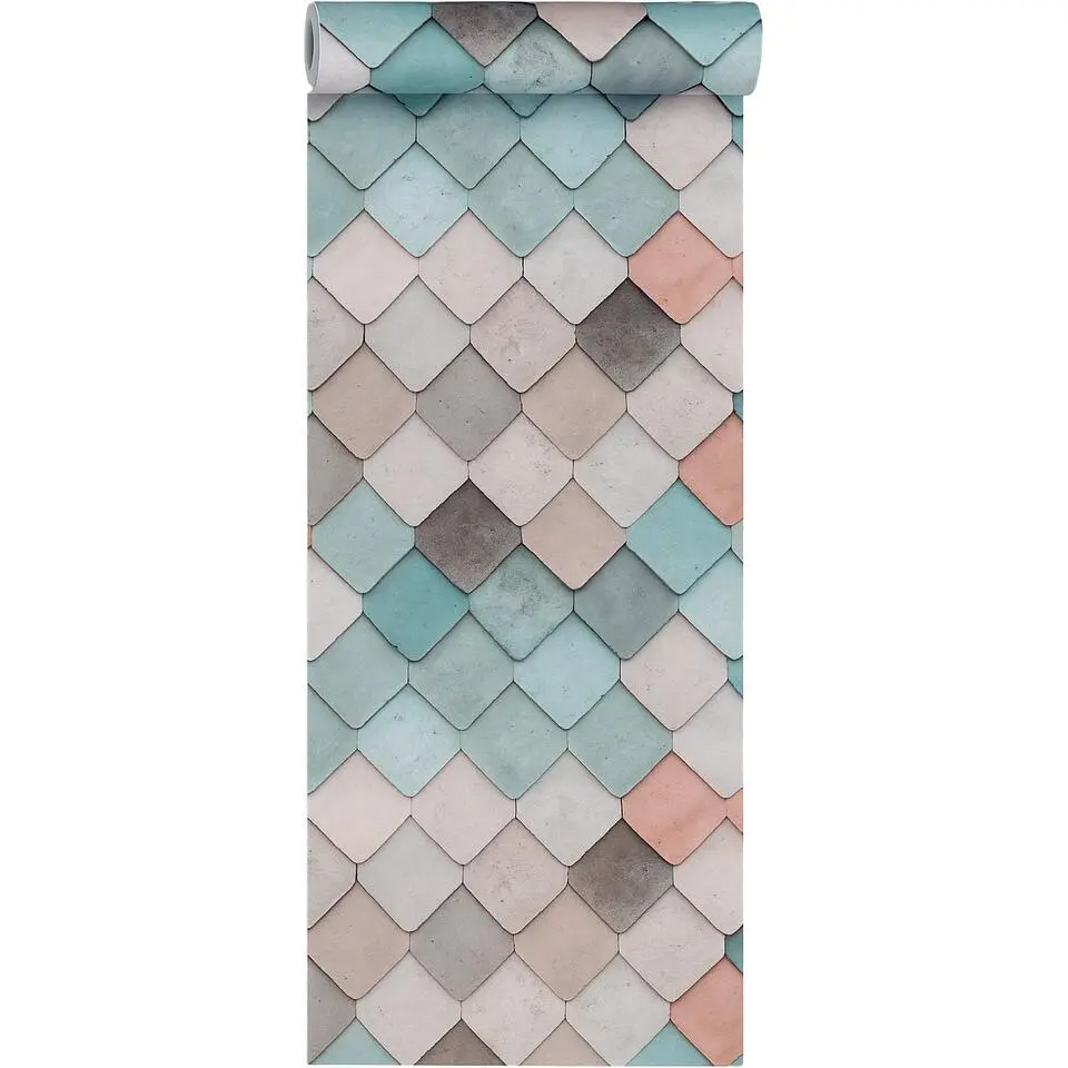 Dutch Wallcoverings Vliesbehang Artifice tegels - mint/grijs/roze - 10m x 53cm