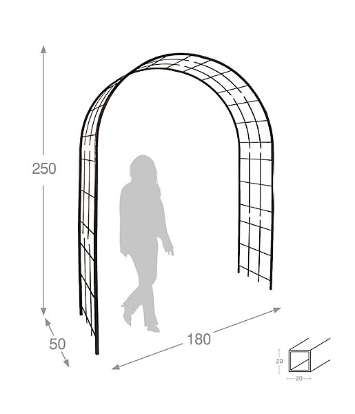 Arche de jardin Treillage Louis Moulin - Tube carré 20mm - Acier époxy Anthracite - H.250 x L.180 cm