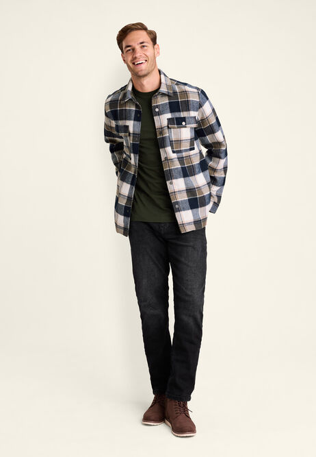Mens Navy Check Brushed Long Sleeve Shirt