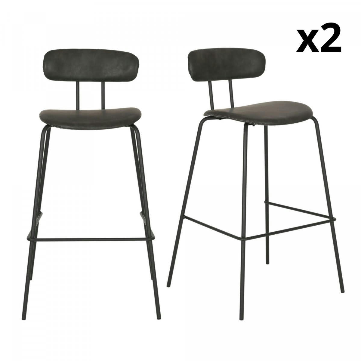 MILO - Lot de 2 chaises de bar en simili gris
