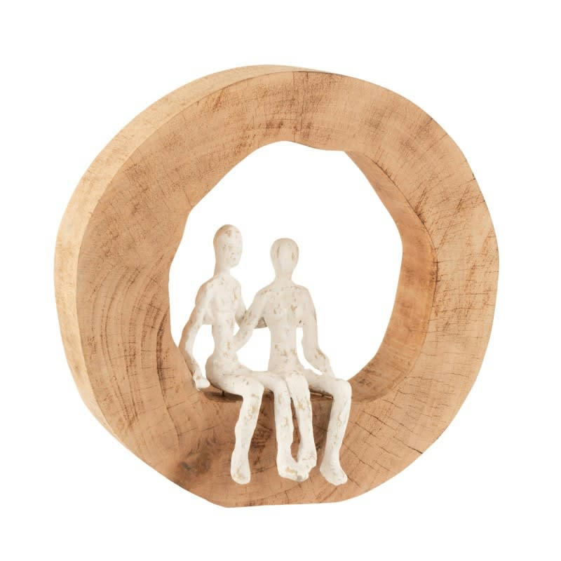- Couple assis dans cercle en bois blanc 29x6x28 cm