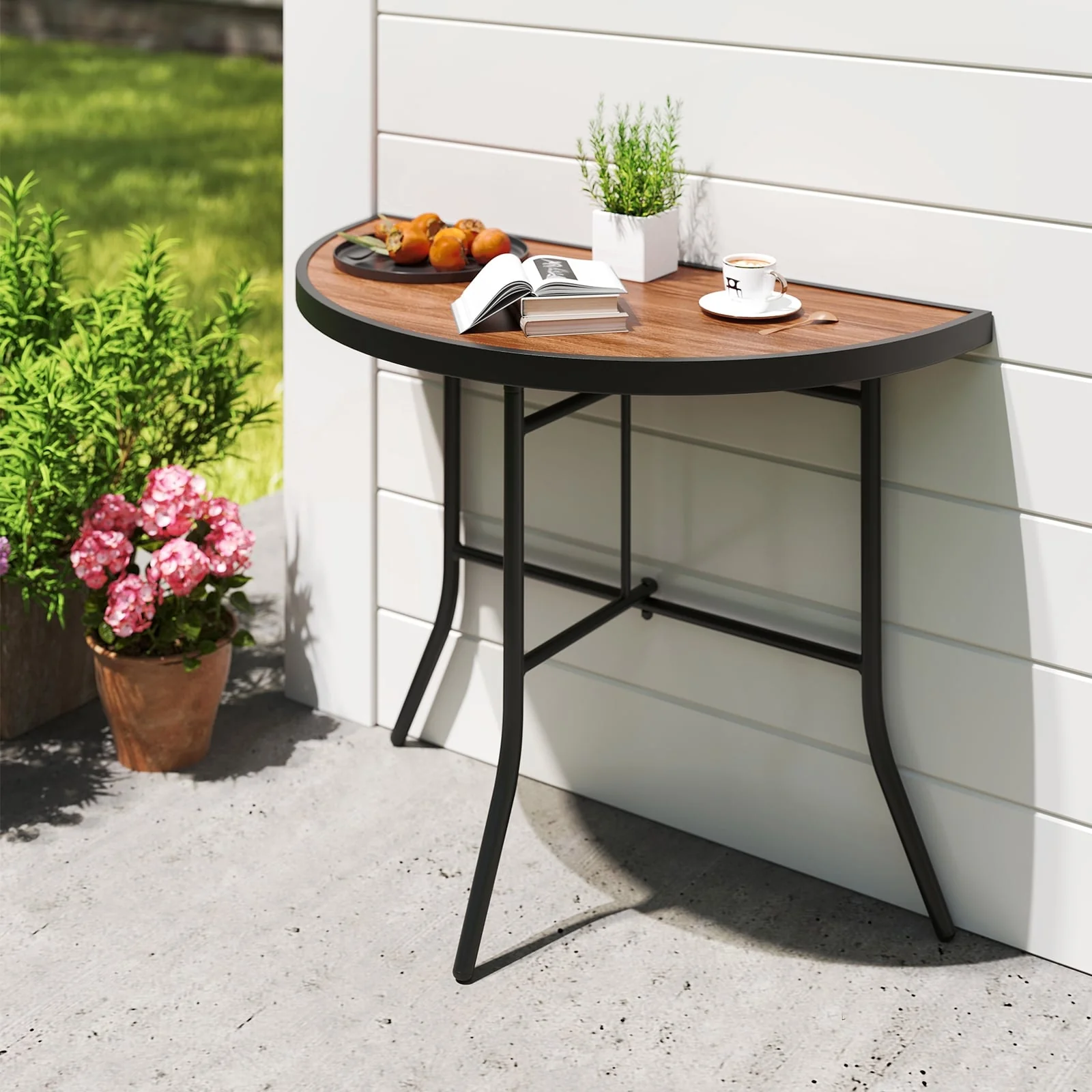 Brown SPC Metal Foldable Half-Round Event Table Indoor Outdoor Use - 35.5 L x 18 W x 28.5 H
