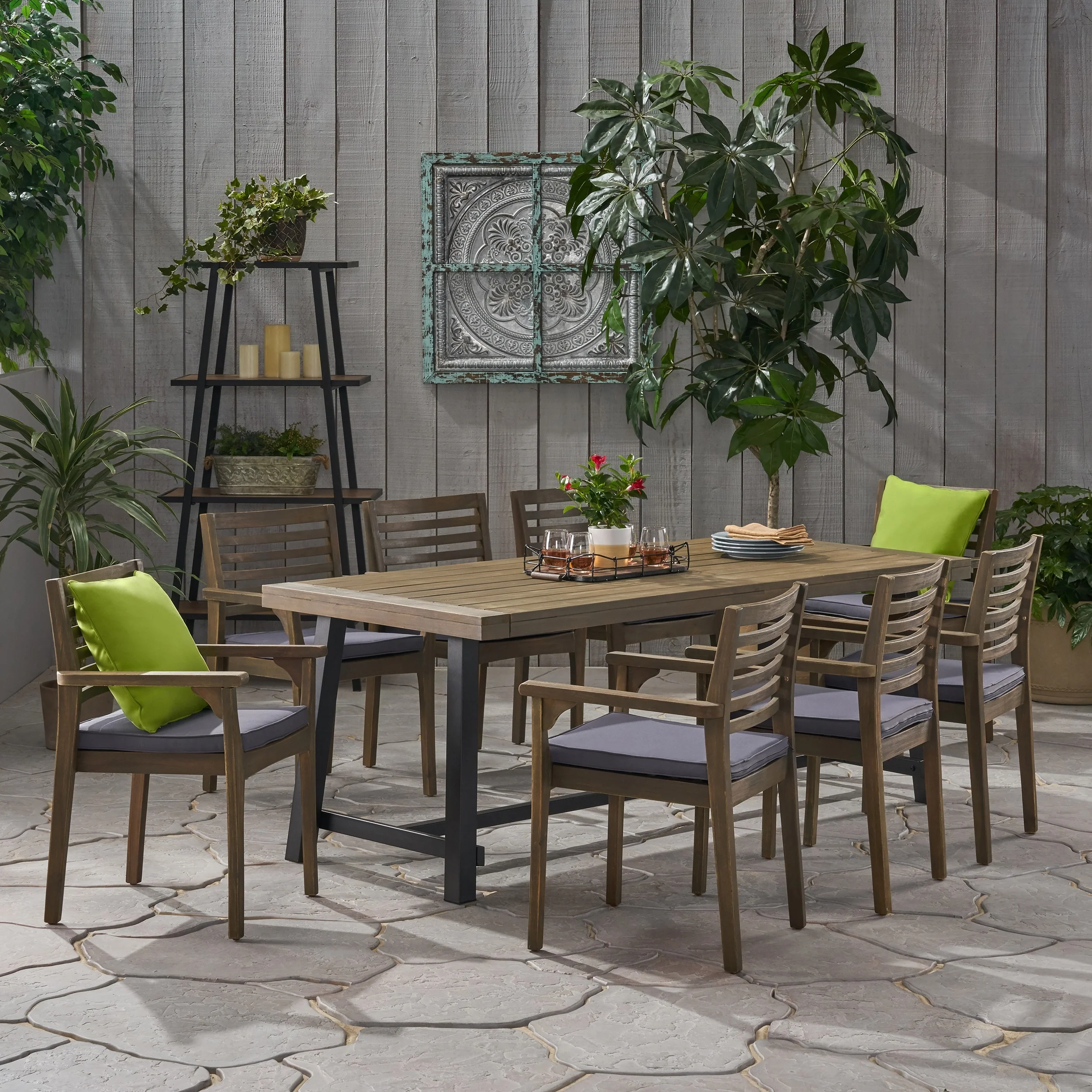 Atlantic Outdoor 8 Seater Acacia Wood Dining Set by Christopher Knight Home