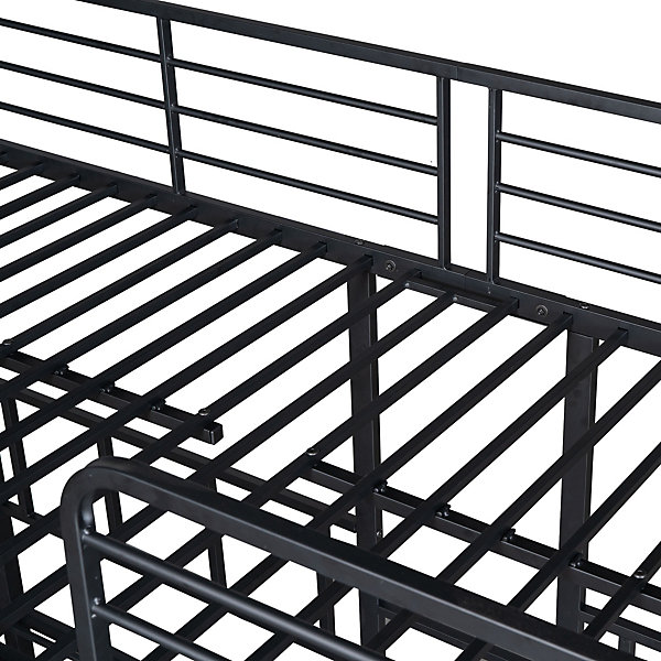 Lit superposé 90x200 cm, 3 lits, échelle, table, cadre métal, noir