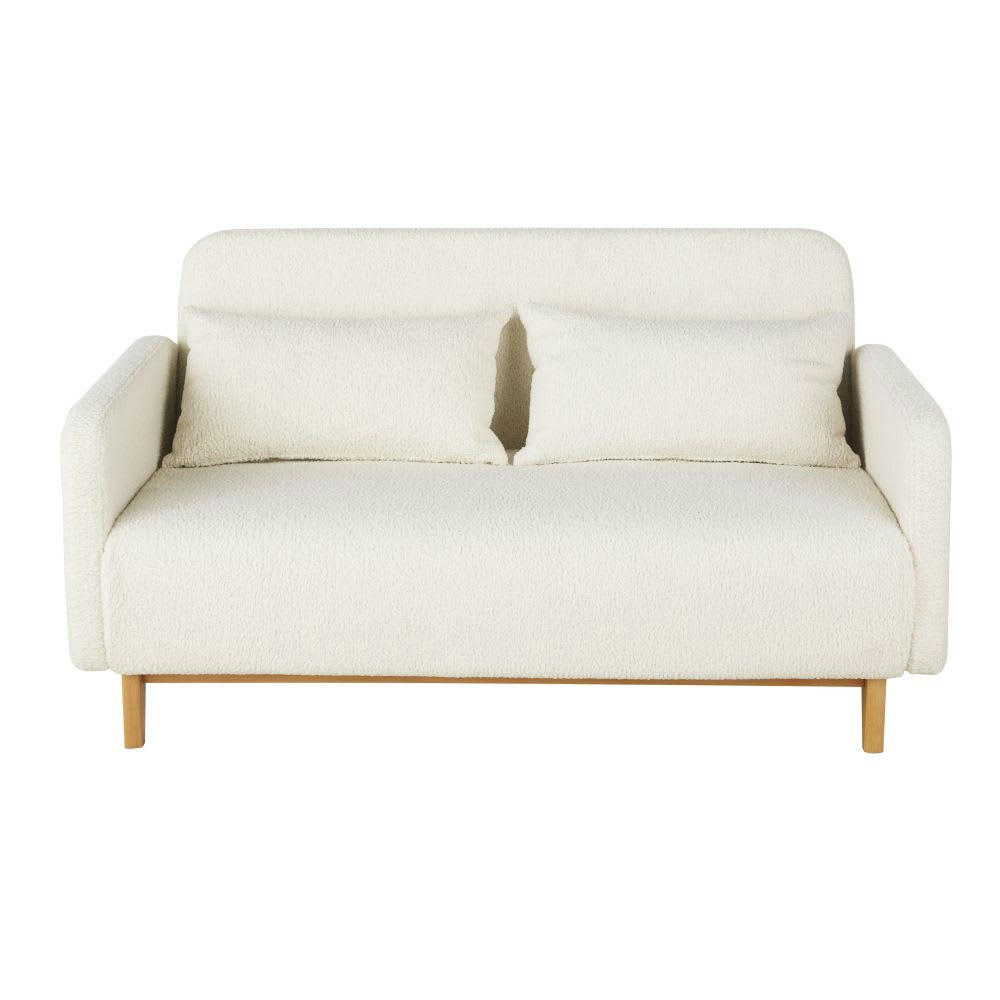 Nia - Canapé clic-clac avec accoudoirs 2/3 places à bouclettes écrues