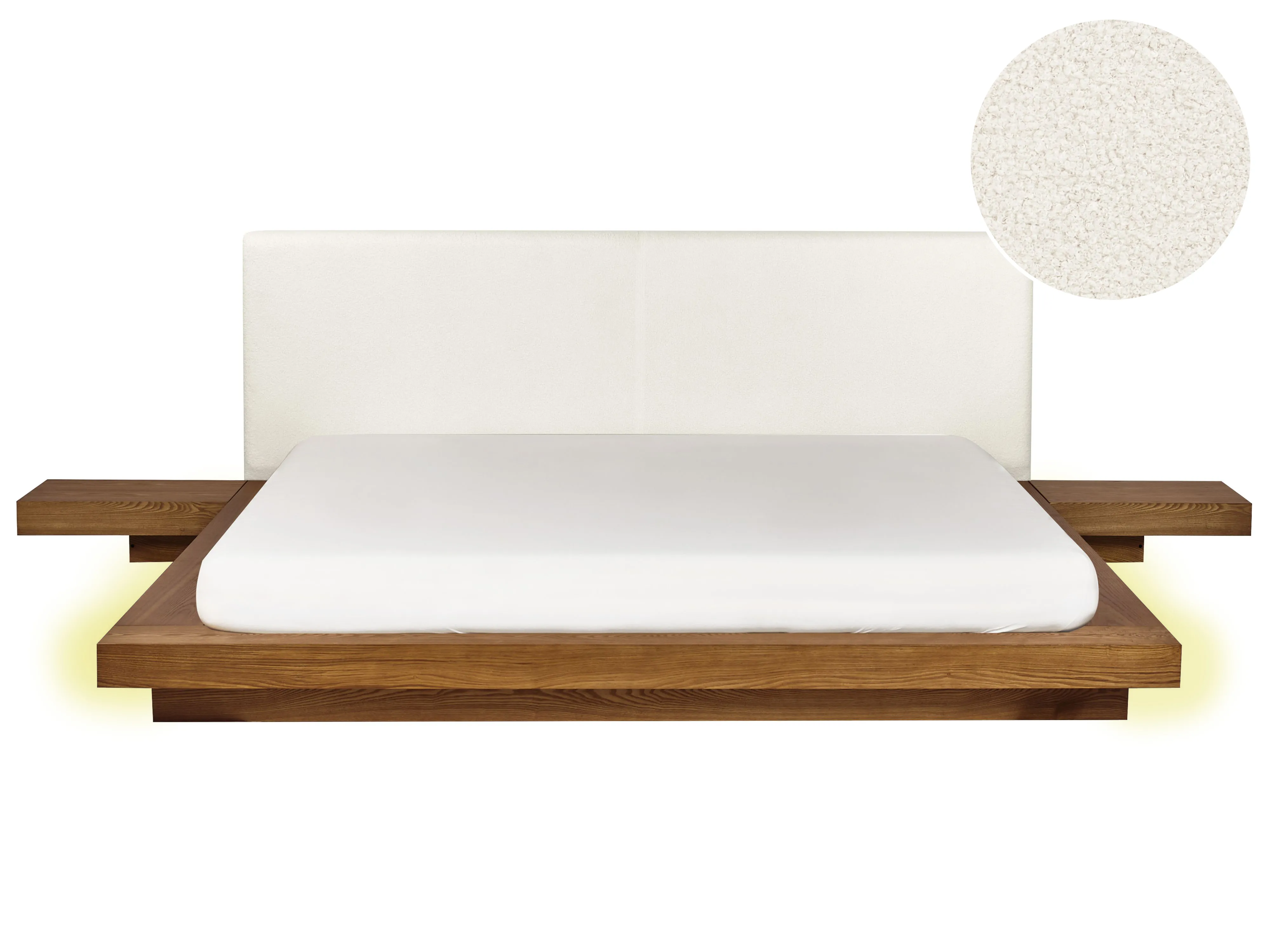 Bed with LED Boucle ZEN 180 x 200 cm (EU Super King) LED Natural Ash Wood