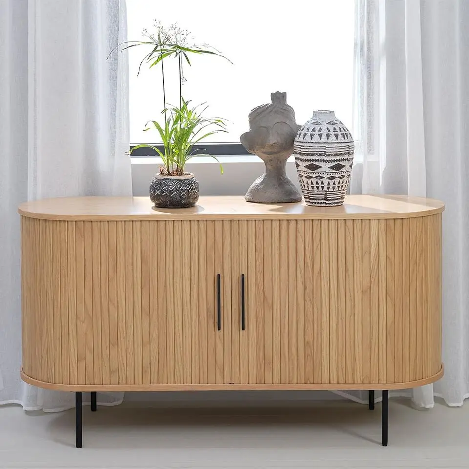 Olivine Lenn Sideboard Naturel - Hout - Schuifdeuren - B 140 cm