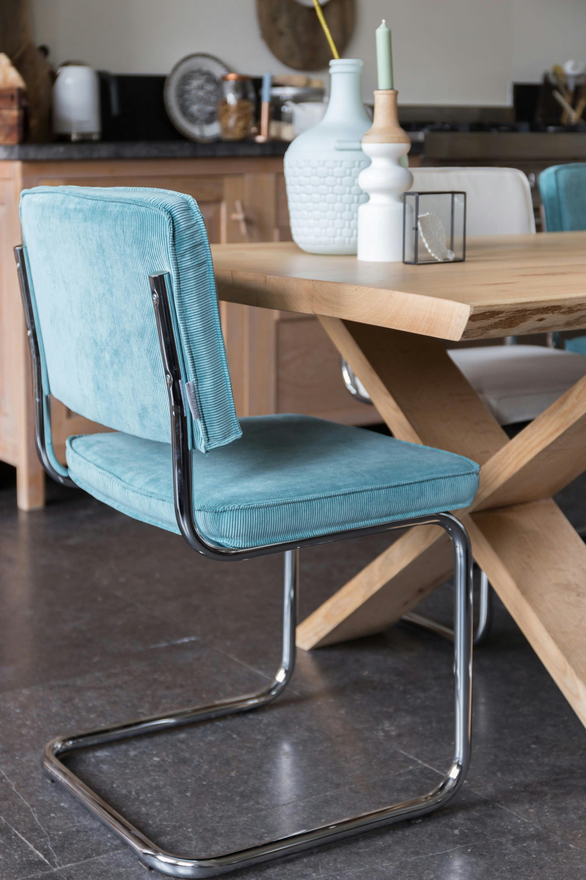 RIDGE RIB - Chaise en tissu bleu