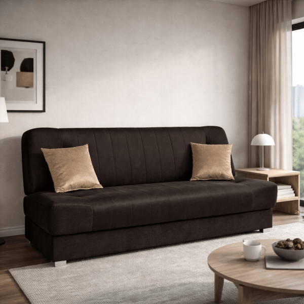 Wersalka Rozkładana Sofa Z Funkcją Spania Dwuosobowa Welurowa Brąz PIANO 2