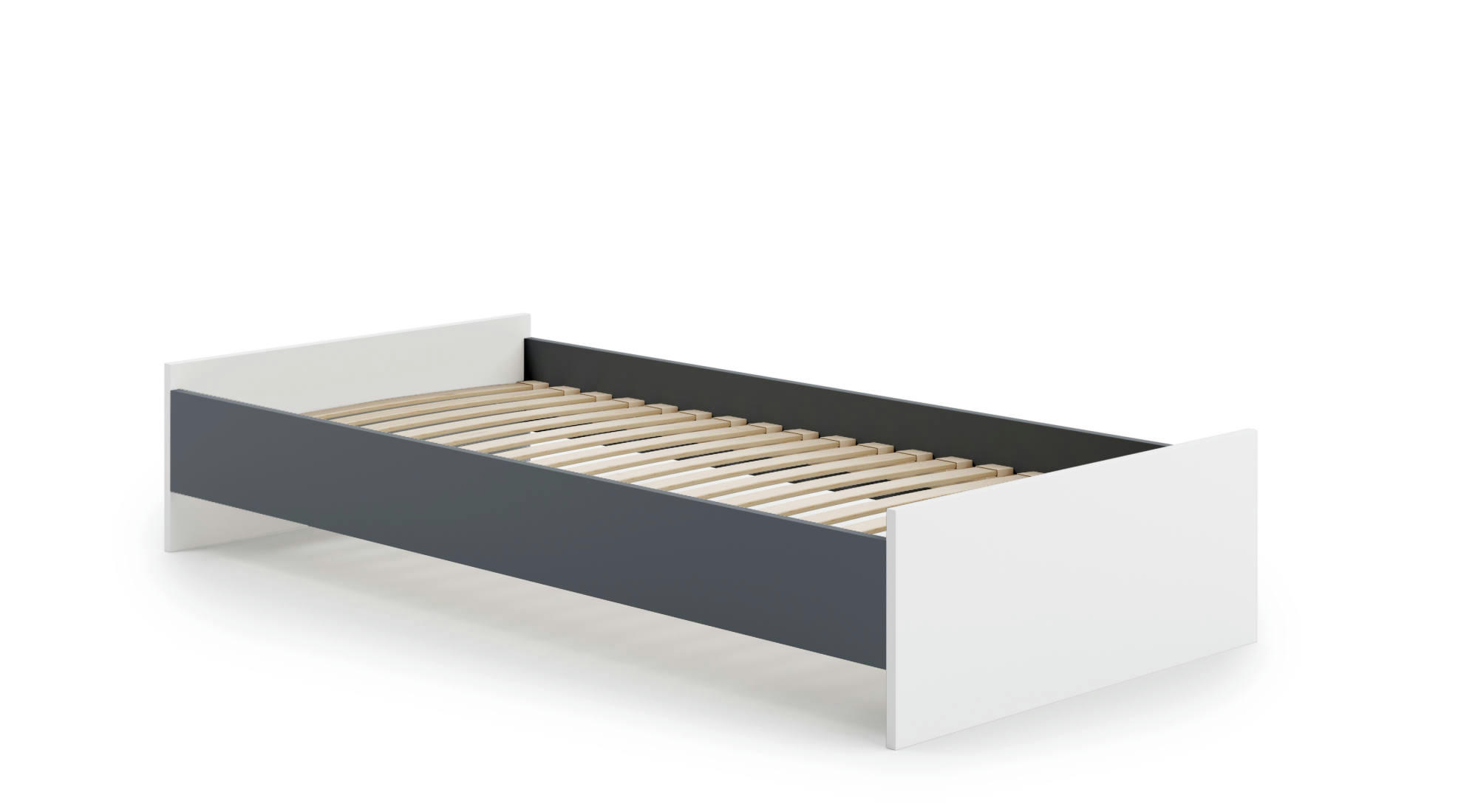 KOB33 II - Lit simple 90x190 cm effet bois blanc et gris