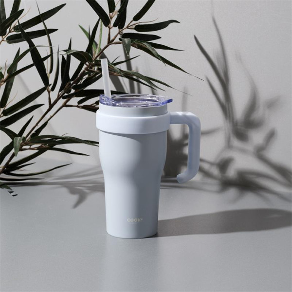 KUBEK TERMICZNY Miami 600ml biały z uchwytem i słomką