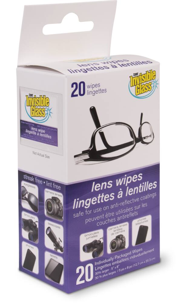 Invisible Glass Lens Wipes, 20-pk, Safe for Anti-Reflective Coatings