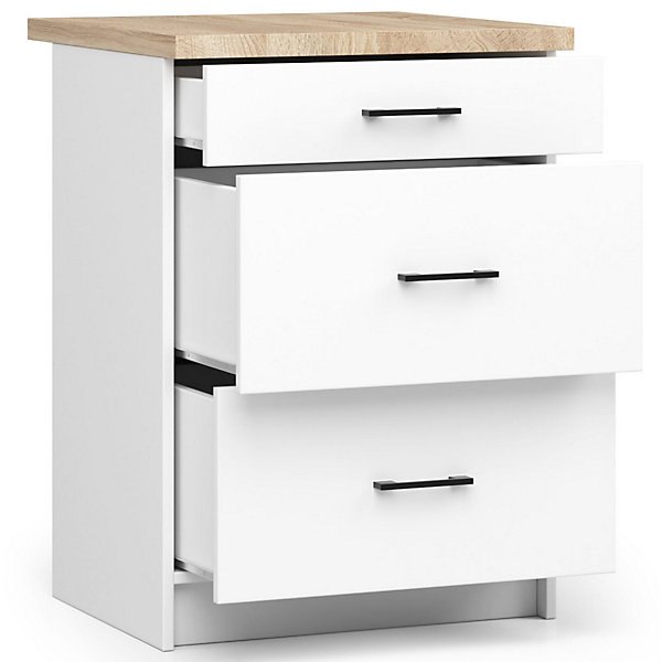 Armoires de cuisine basse AKORD S60 OLIWIA modulable Blanc 60 cm 3 tiroirs façade Blanche 60x46x85 cm