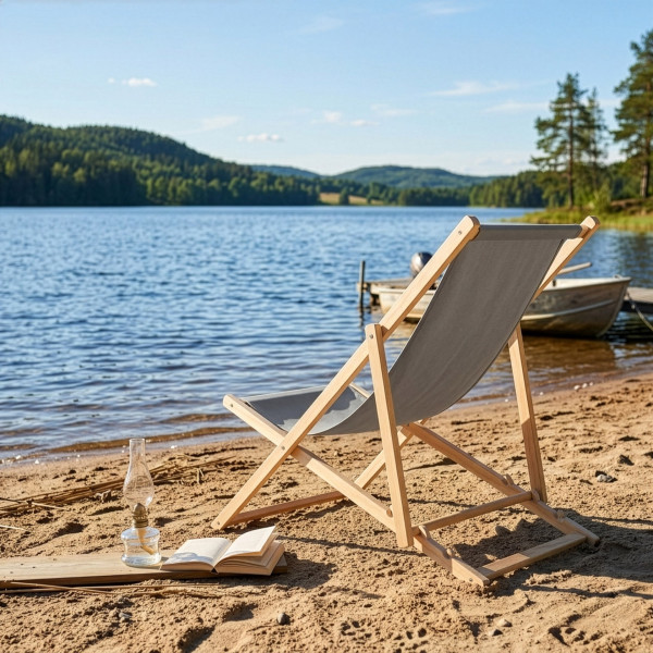 Leżak plażowy składany drewniany 3 stopnie regulacji, na taras balkon szary