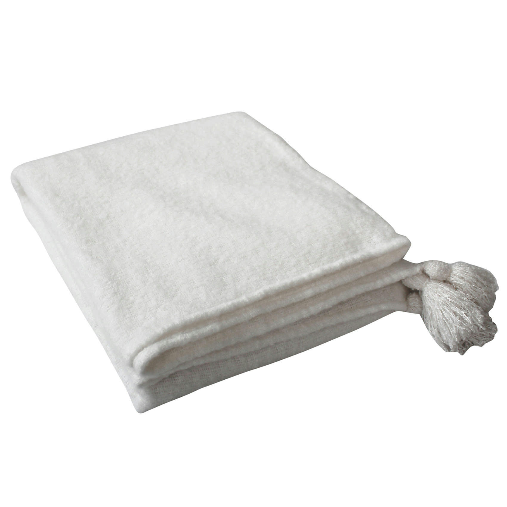 - Plaid à pompons aspect mohair polyester ecru 125x150 cm