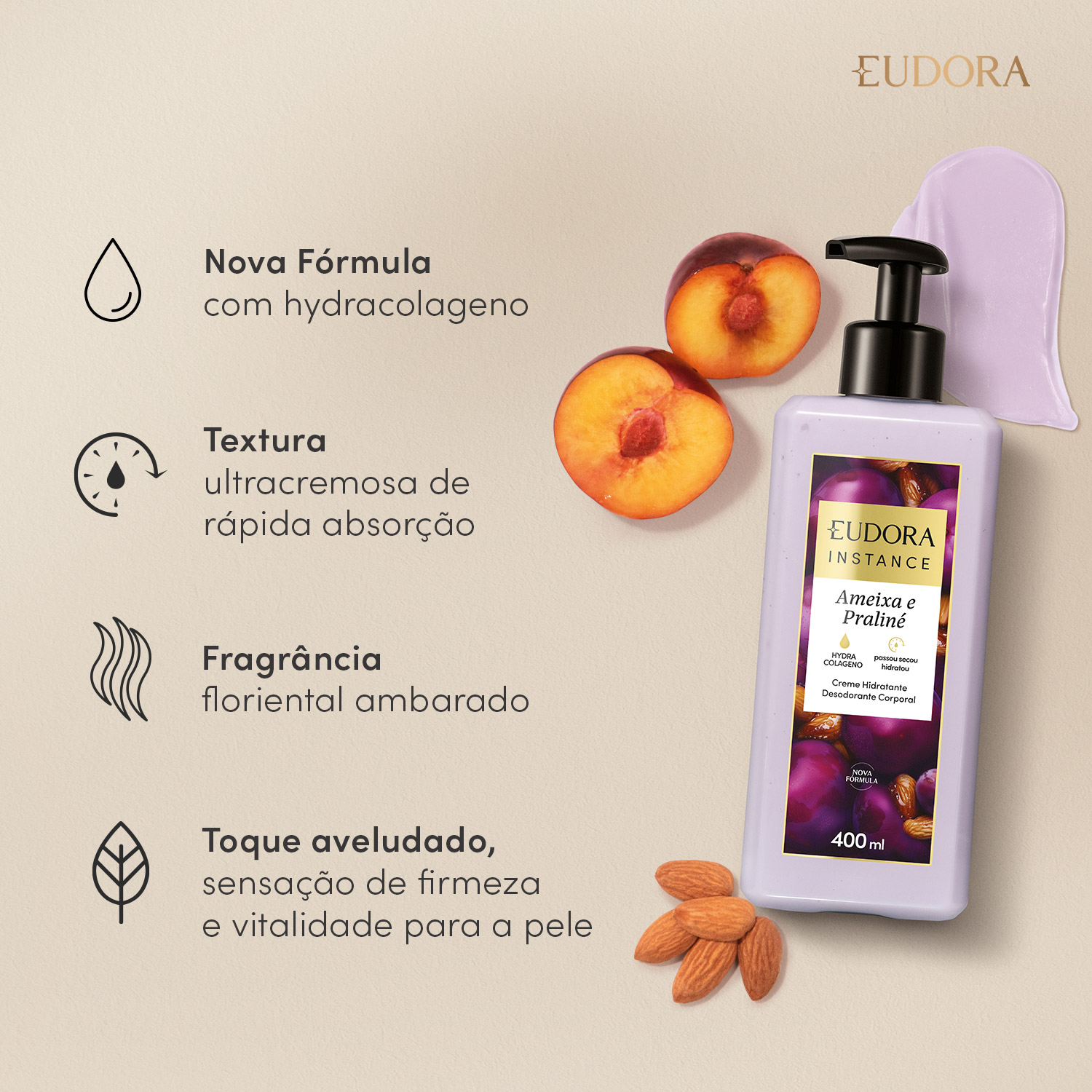 Creme Hidratante Desodorante Corporal Instance Ameixa e Praliné 400ml