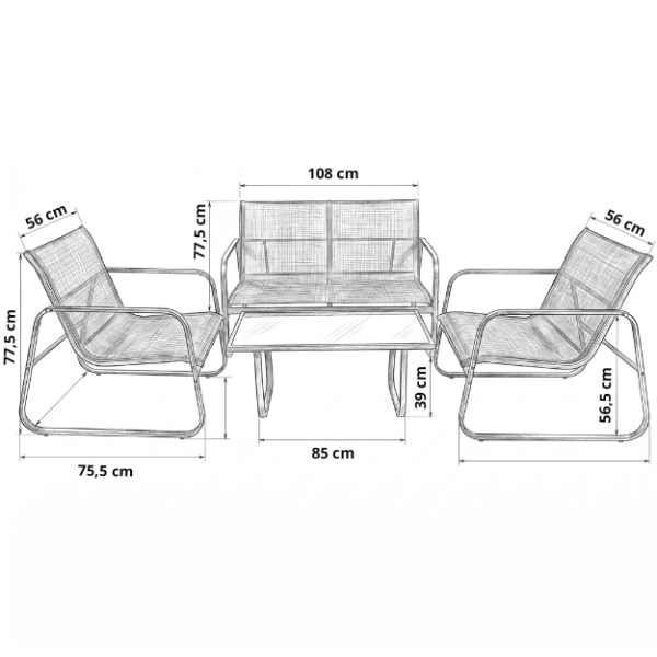 Meble ogrodowe czarne na taras zestaw 2x Krzesła Stolik Sofa FUNFIT GARDEN