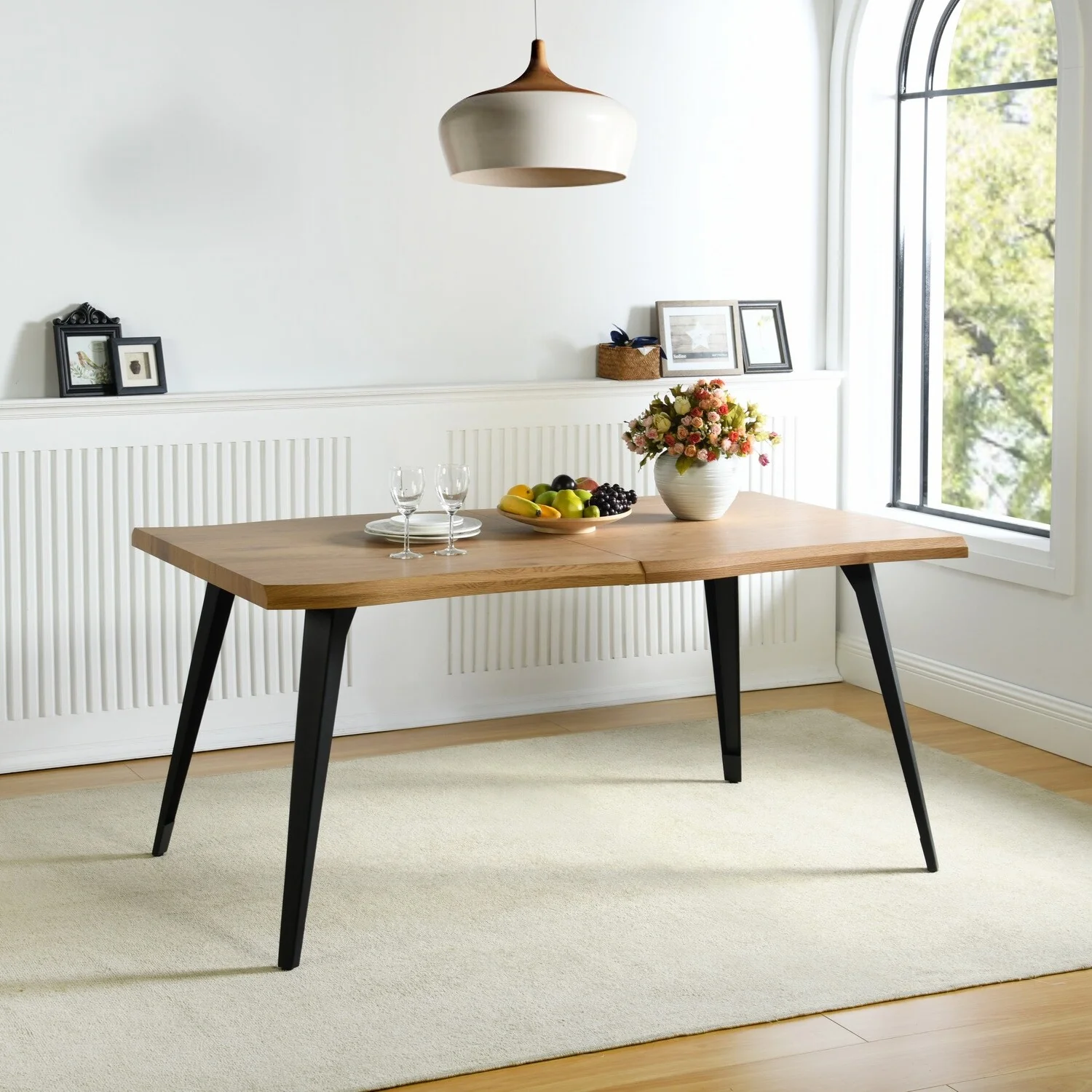 Homy Casa 63 Live Edge Dining Table with Solid Wood Top and Metal Legs for Rustic Modern Dining Spaces