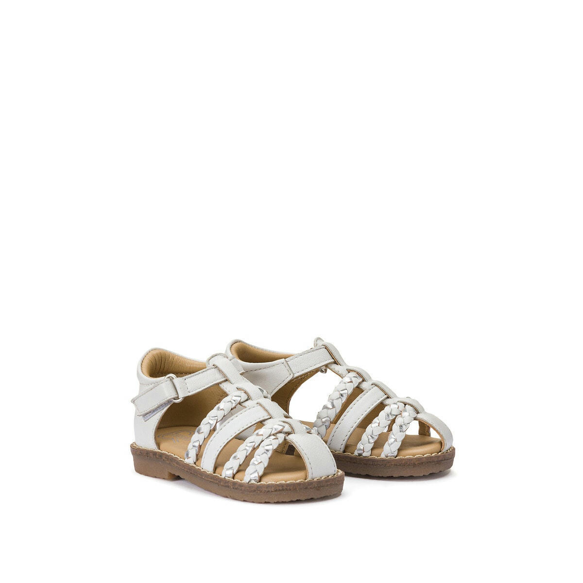 Sandales tressées en cuir à scratch