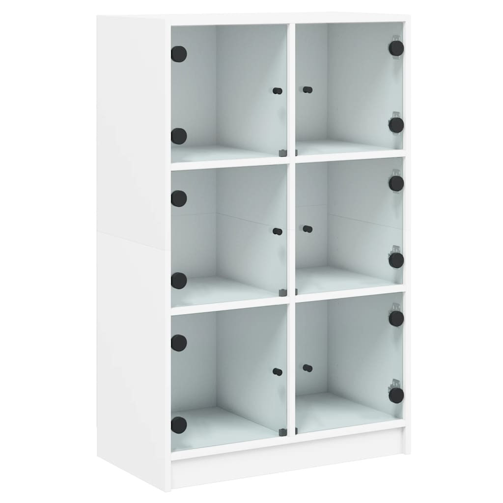 Szafka Biała z Drzwiami Szklanymi 68x37x109 cm do Salonu Pokoju