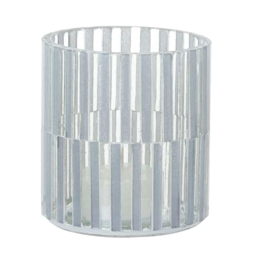 EZIO - Photophore en verre effet bicolore gris et transparent