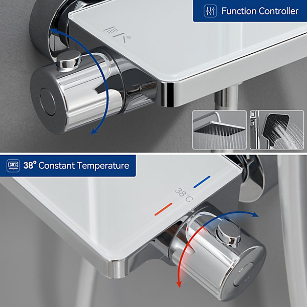 Colonne de Douche avec Robinetterie Thermostatique Lonheo max Ensemble de Douche avec Etagère, Douchette 3 jets