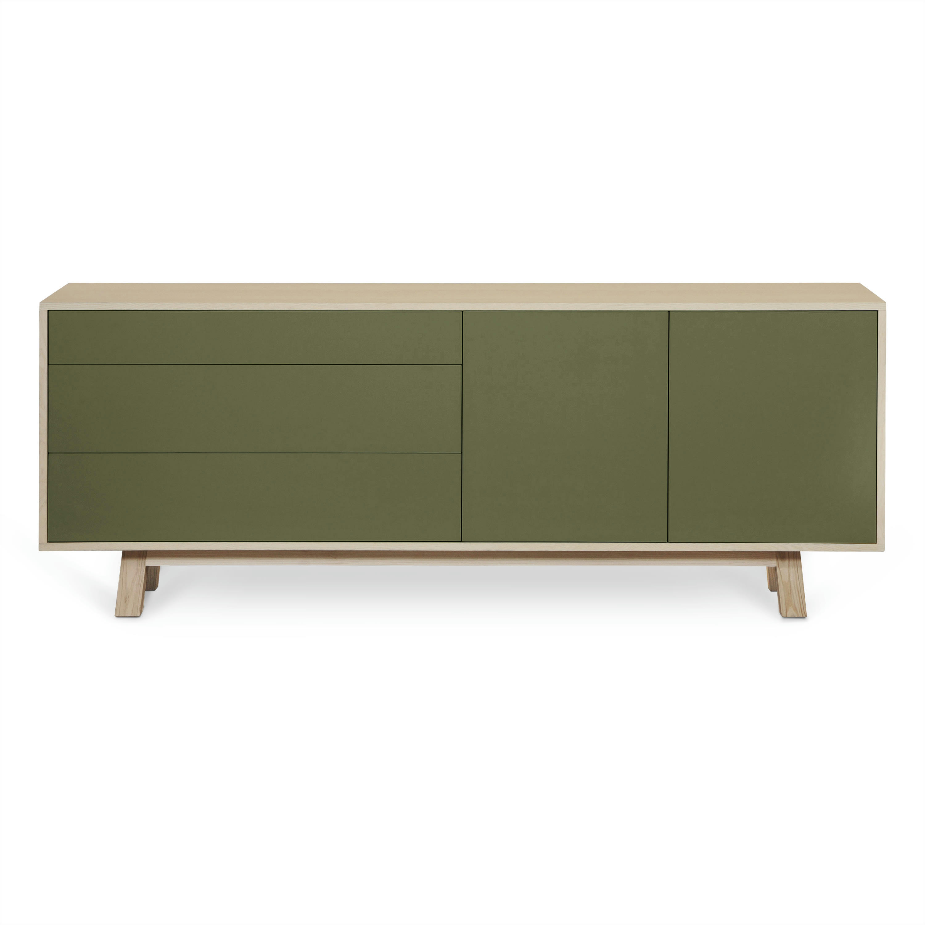 KUBE - Buffet bas 2 portes+3 tiroirs 200 cm, en frêne