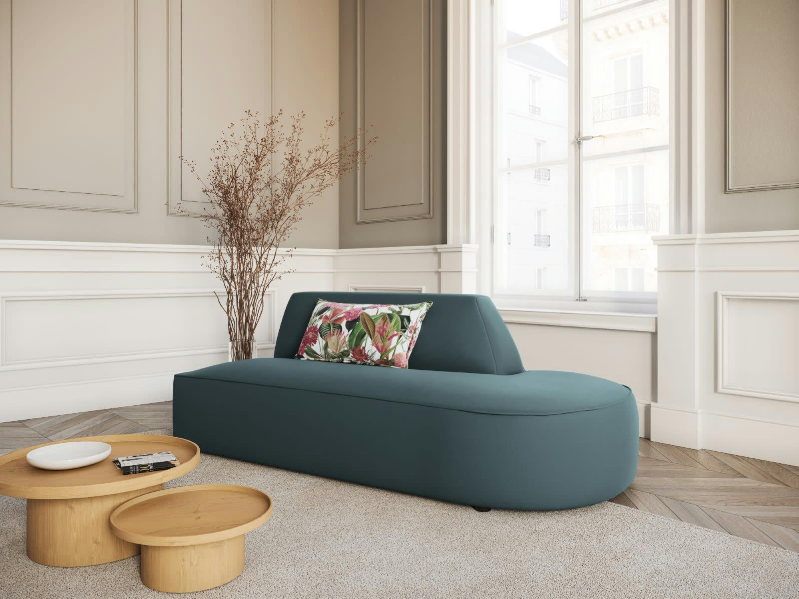 CHARLES - Canapé Modulable Droit 2 places en Velours Bleu