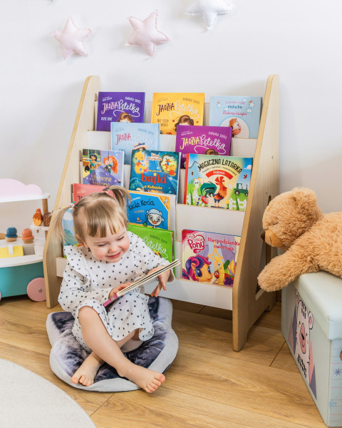 Biblioteczka Montessori Regał na Książki Zabawki dla Dzieci Duży Dąb Biały