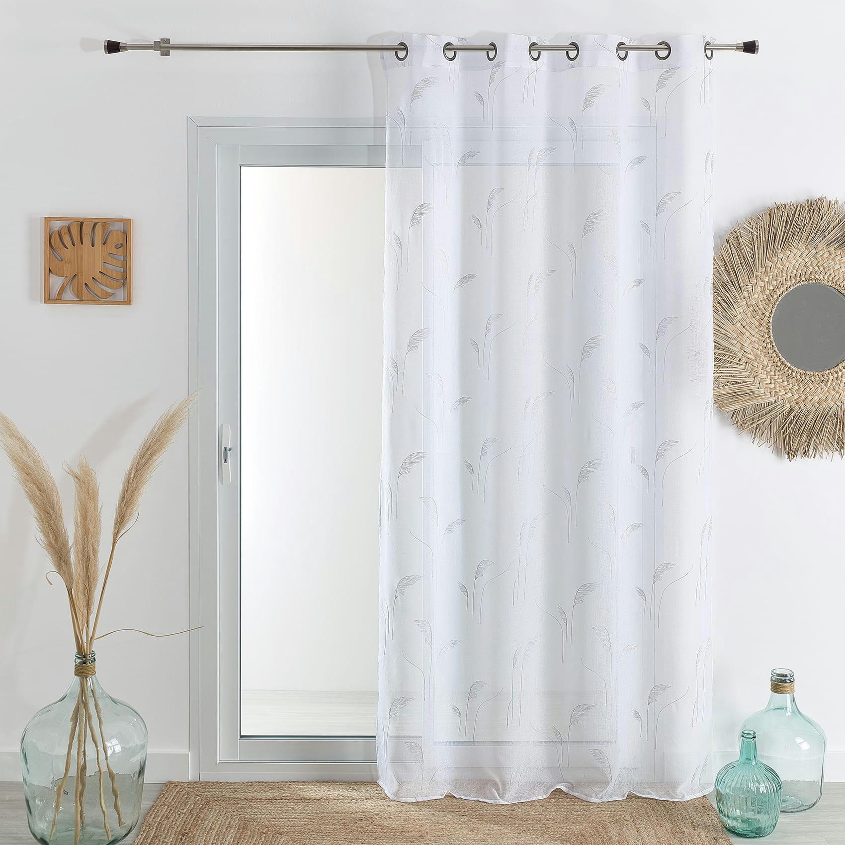 - Voilage brodé de pampas polyester argent 140x240 cm