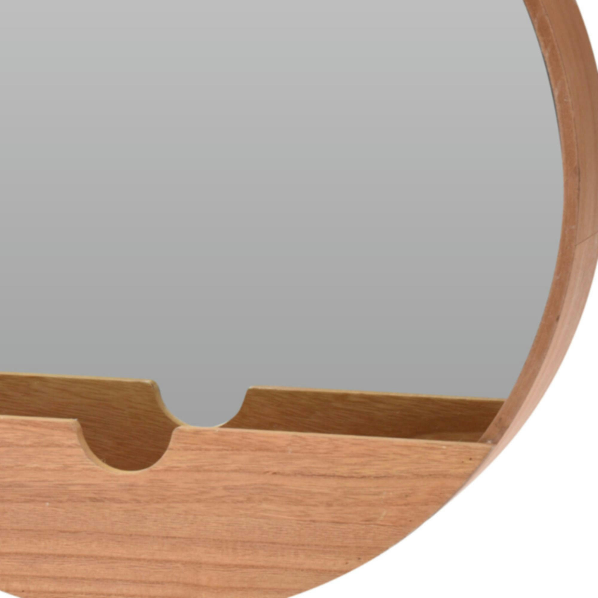 - Miroir rond en bois avec étagère - 35x35cm