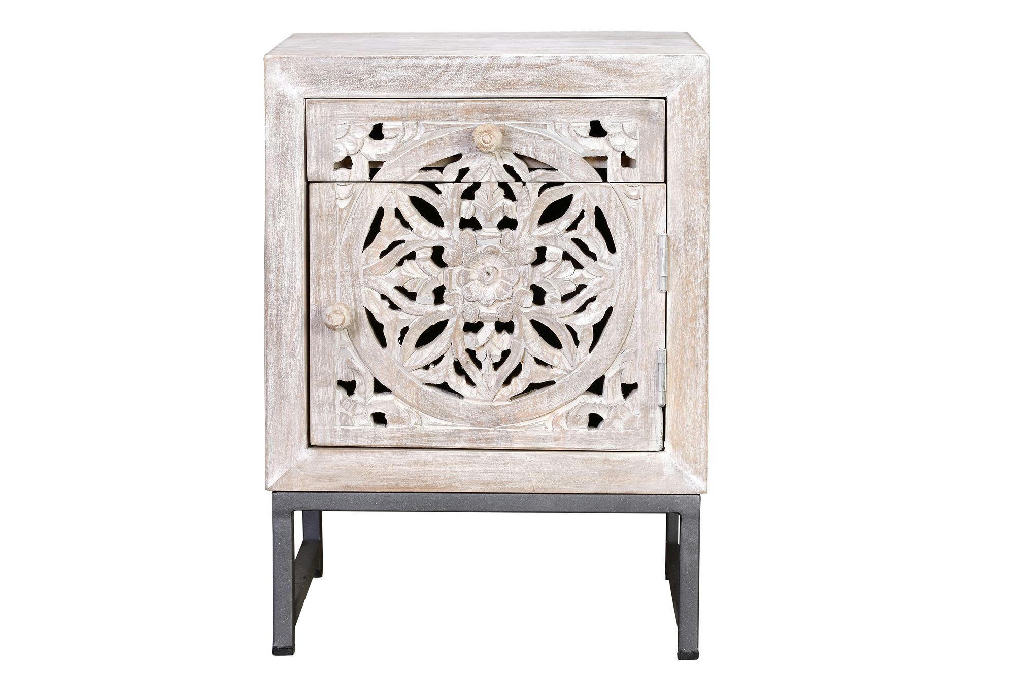 MYKONOS - Table basse en manguier et pieds en métal blanc et gris