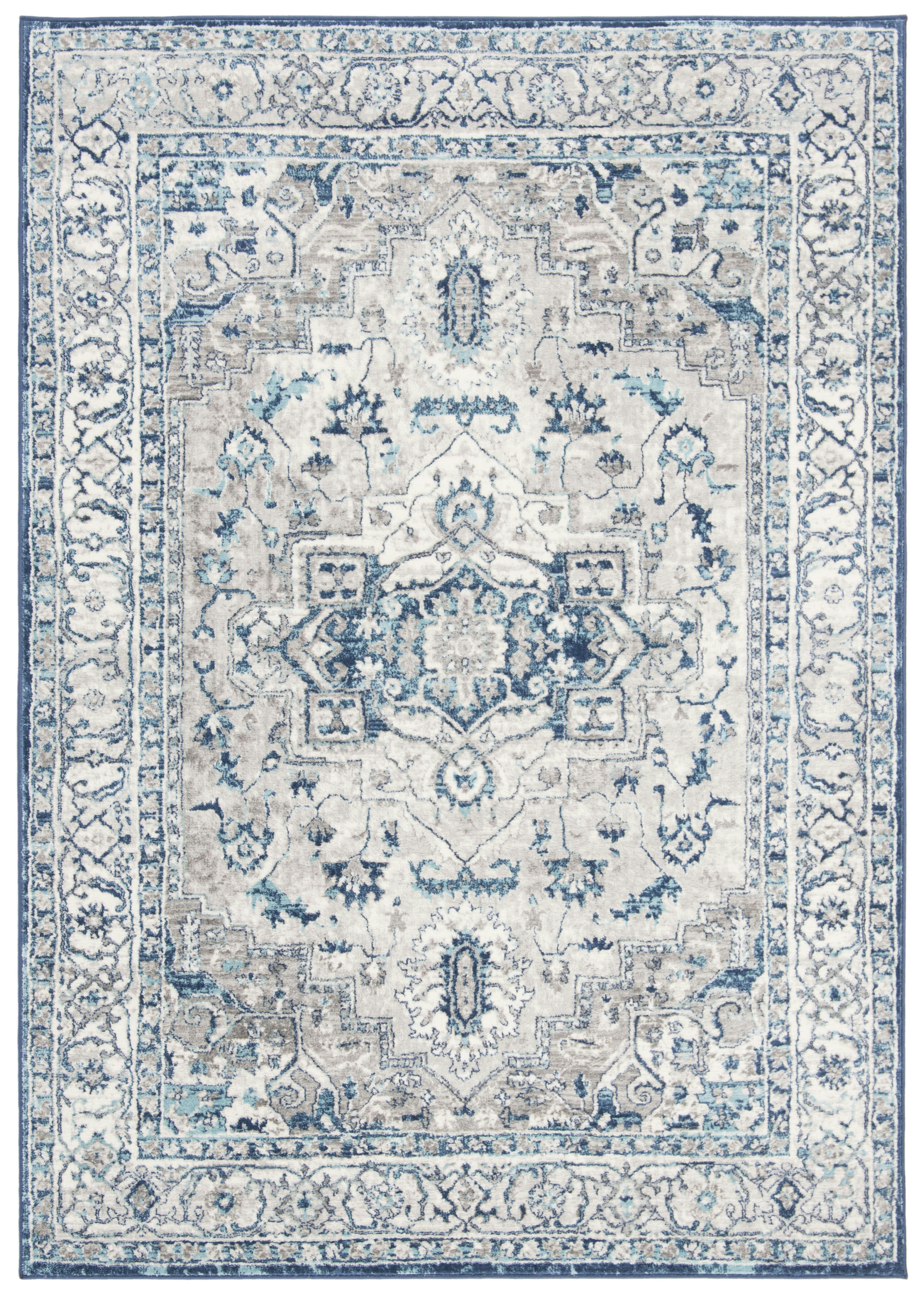 BRENTWOOD - Tapis de salon interieur en gris clair & bleu, 122 x 183 cm