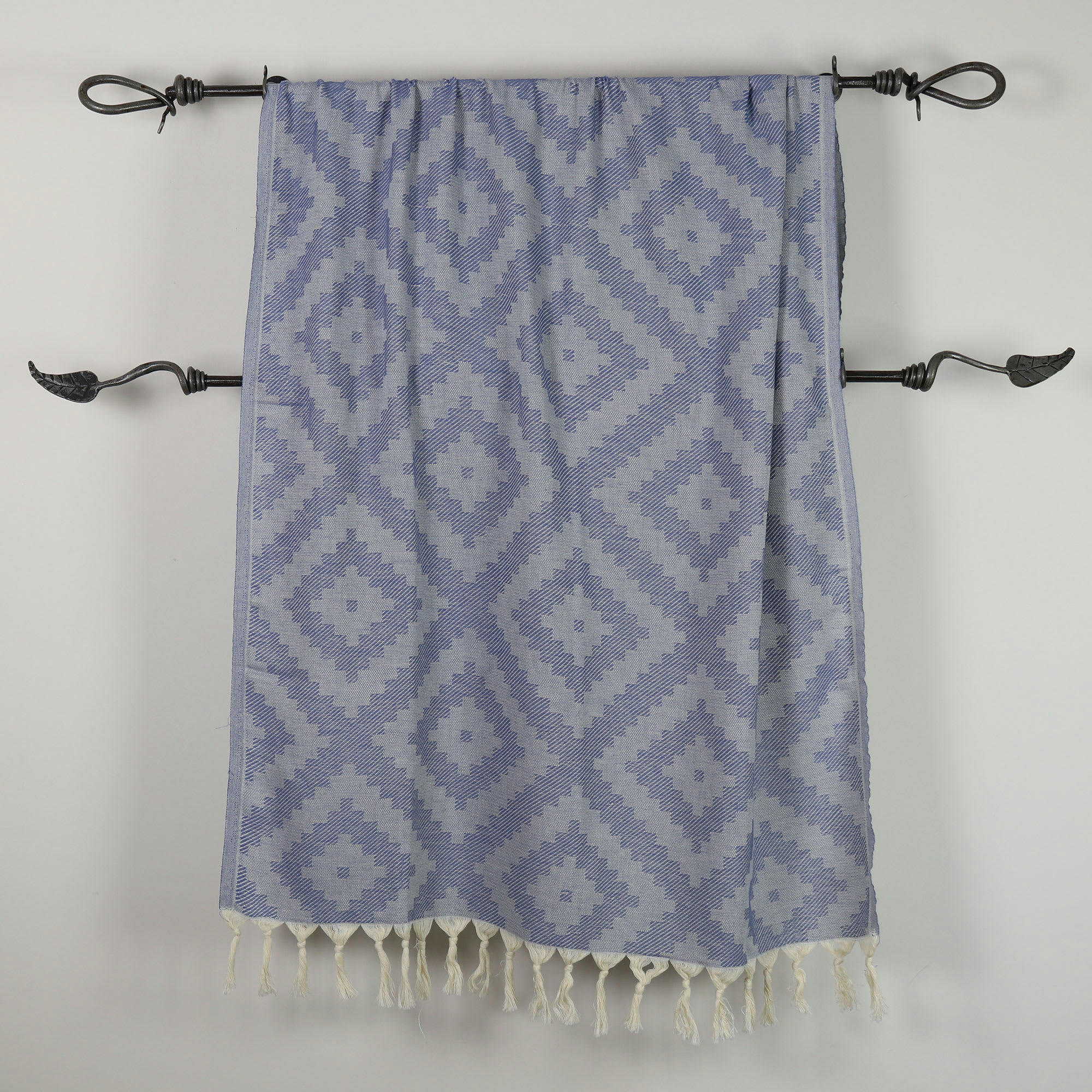 - Fouta losanges 100% coton avec franges bleu jeans 100x170cm
