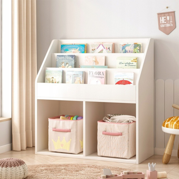 Biały regał dla dzieci stojąca biblioteczka