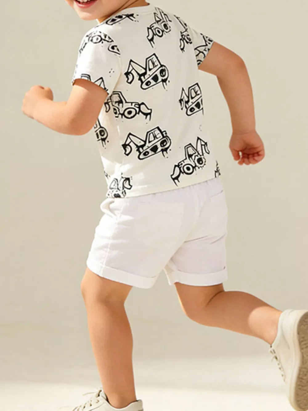 Children's Cartoon Excavator Print Short Sleeve T-Shirt