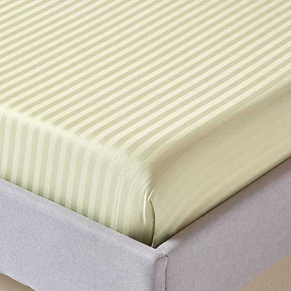 Drap plat satin rayé en coton égyptien 330 fils vert sauge, 240x275 cm - HOMESCAPES